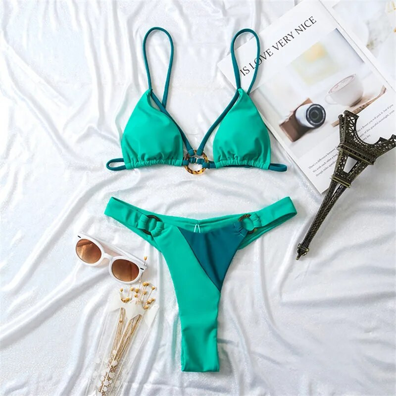 Seksi mikro trokutasti bikini set Mujer Ring Kupaći kostimi Mini kupaći kostimi s tangama Kupaći kostimi za kupanje Visoko izrezani kupaći kostimi za plivanje Biquini