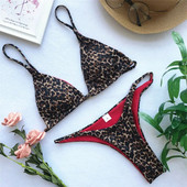 Set de bikini de vară pentru femei Biquini Sexy cu leopard imprimat Bandaj Sutien căptușit Costum de baie Costum de baie Costum de baie pentru plajă