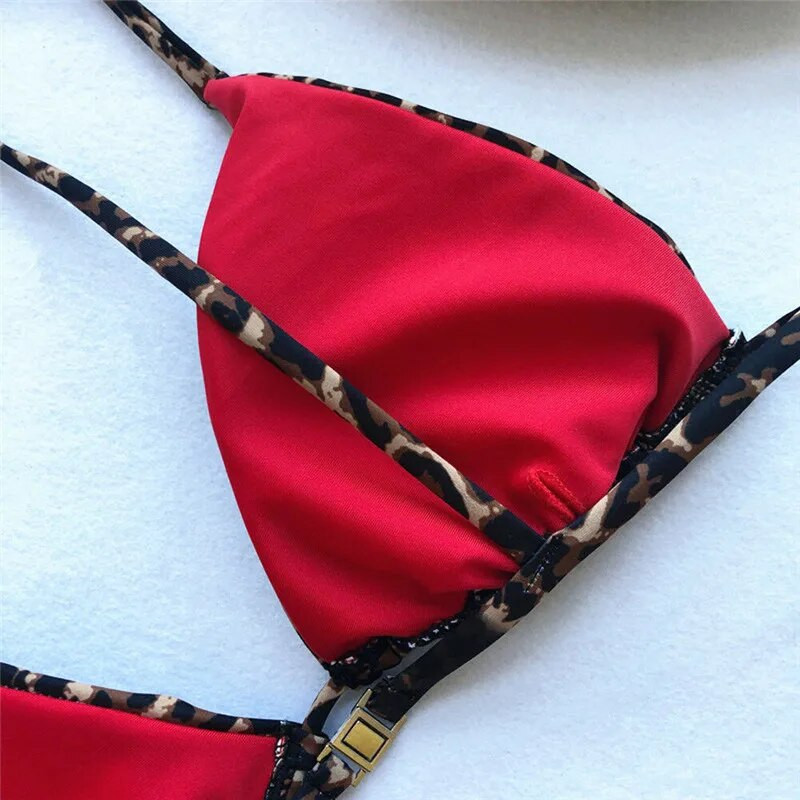 Női nyári bikini szett Biquini szexi állati leopárd nyomott kötéssel párnázott melltartó fürdőruha fürdőruha Strand fürdőruha