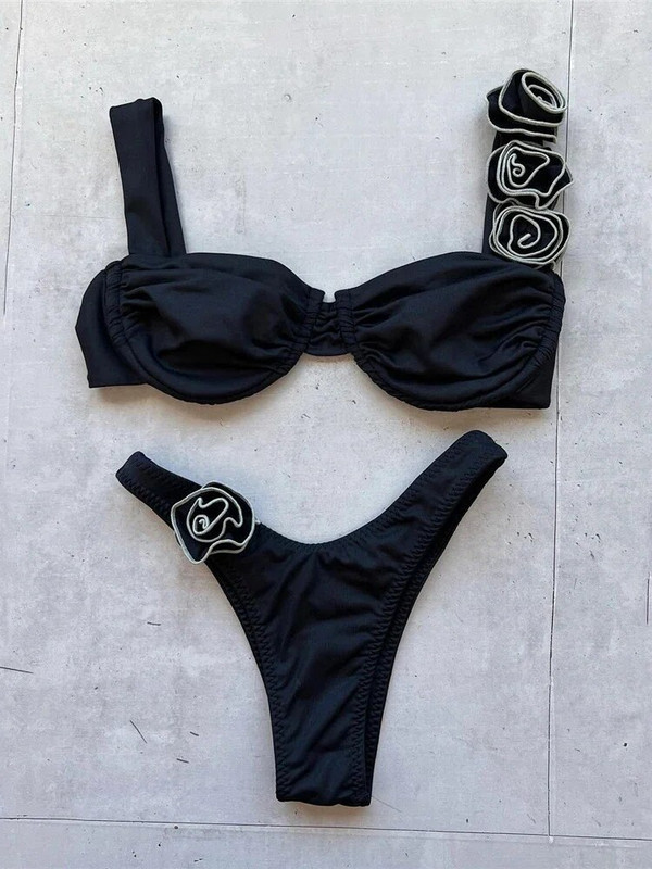Seksi cvjetni sjajni ružičasti push up bikini 2024 Ženski kupaći kostimi Kupaći kostim s žicom Visoki izrezani kupaći kostim Naborani bikini set Biquini