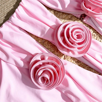 Секси розови бански костюми с 3D цветя Дамски бански костюми от една част Женски изрязани монокини за къпане Плуване за къпещи се жени Плуване 2024 г. Ново