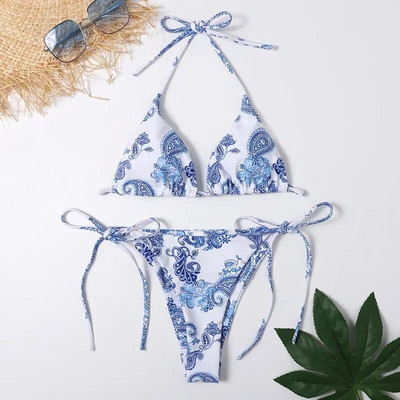 Riblje ljuske Sjajni komplet bikinija s halterima u obliku trokuta Kupaći kostimi Ženski kupaći kostimi s mikro tangama Kupaći kostimi Biquinis Bikiniji Mujer Swim