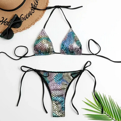 Riblje ljuske Sjajni komplet bikinija s halterima u obliku trokuta Kupaći kostimi Ženski kupaći kostimi s mikro tangama Kupaći kostimi Biquinis Bikiniji Mujer Swim