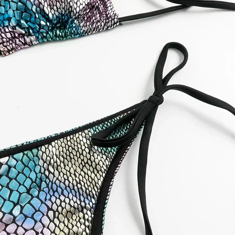 Riblje ljuske Sjajni komplet bikinija s halterima u obliku trokuta Kupaći kostimi Ženski kupaći kostimi s mikro tangama Kupaći kostimi Biquinis Bikiniji Mujer Swim