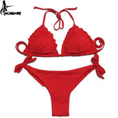 EONAR-Γυναικείο βολάν Push Up Swimsuit, Brazilian Cut Bottom Set Bikini, Μαγιό, Μαγιό