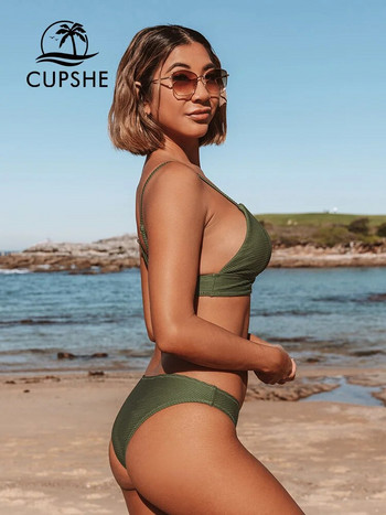 CUPSHE Едноцветен комплект бикини с ниска талия Дамски триъгълни секси бански костюми от две части 2023 г. Нови обикновени плажни бански костюми за момичета Бански костюми