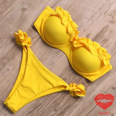 Bando bikini kupaći kostim Ženski kupaći kostim Seksi bikini set s tangama s volanima Push up kupaći kostim Ženski kupaći kostim s brazilskim leopardom 2021.