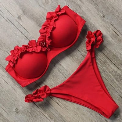 Bando bikini kupaći kostim Ženski kupaći kostim Seksi bikini set s tangama s volanima Push up kupaći kostim Ženski kupaći kostim s brazilskim leopardom 2021.