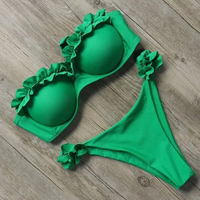 Bando bikini kupaći kostim Ženski kupaći kostim Seksi bikini set s tangama s volanima Push up kupaći kostim Ženski kupaći kostim s brazilskim leopardom 2021.