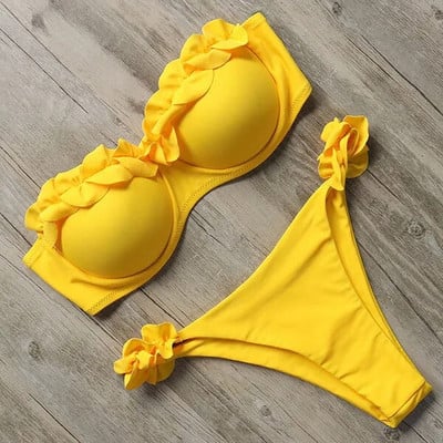 Bando bikini kupaći kostim Ženski kupaći kostim Seksi bikini set s tangama s volanima Push up kupaći kostim Ženski kupaći kostim s brazilskim leopardom 2021.
