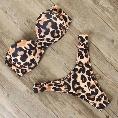 Bando bikini kupaći kostim Ženski kupaći kostim Seksi bikini set s tangama s volanima Push up kupaći kostim Ženski kupaći kostim s brazilskim leopardom 2021.