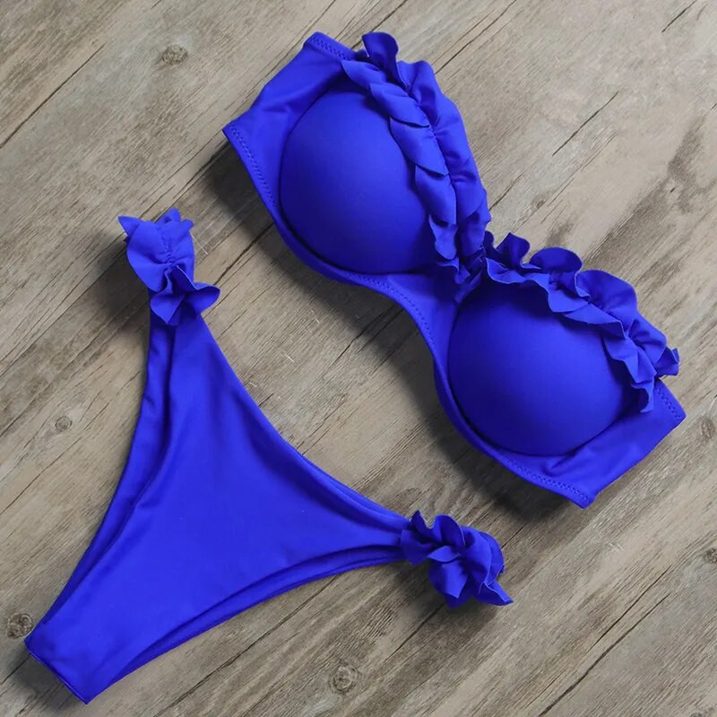 Bando bikini kupaći kostim Ženski kupaći kostim Seksi bikini set s tangama s volanima Push up kupaći kostim Ženski kupaći kostim s brazilskim leopardom 2021.