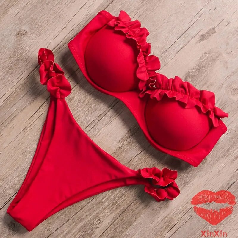 Bando bikini kupaći kostim Ženski kupaći kostim Seksi bikini set s tangama s volanima Push up kupaći kostim Ženski kupaći kostim s brazilskim leopardom 2021.