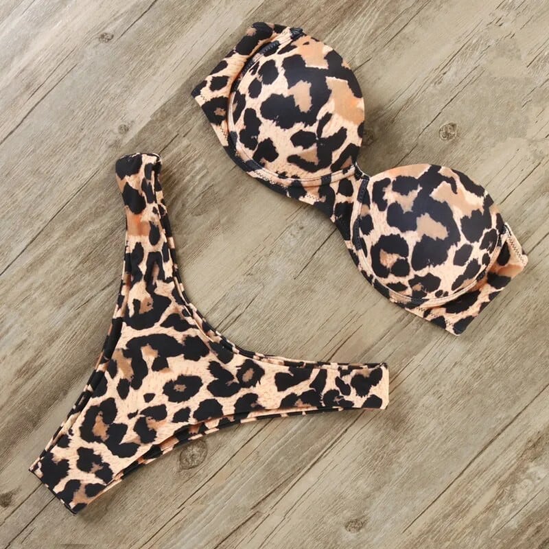 Bando bikini kupaći kostim Ženski kupaći kostim Seksi bikini set s tangama s volanima Push up kupaći kostim Ženski kupaći kostim s brazilskim leopardom 2021.