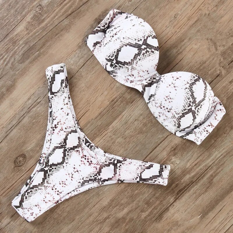 Bando bikini kupaći kostim Ženski kupaći kostim Seksi bikini set s tangama s volanima Push up kupaći kostim Ženski kupaći kostim s brazilskim leopardom 2021.