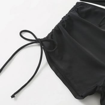 Μαύρο κορδόνι μαγιό μπικίνι Σετ Mujuer Crop Top σορτς κάτω γυναικείο σέξι μαγιό Μπικίνι Mujer Swim