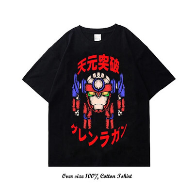 Tricou grafic japonez Tengen Toppa Gurren Lagann, tricou cu mânecă scurtă, din bumbac, de dimensiuni mari, pentru femei, bărbați