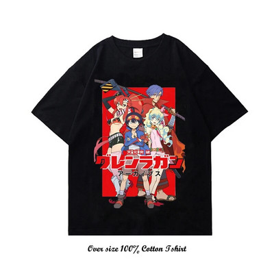 Japanska anime Tengen Toppa Gurren Lagann grafička majica s kratkim rukavima Modna pamučna majica s okruglim izrezom i kratkim rukavima za velike veličine, žene, muškarci