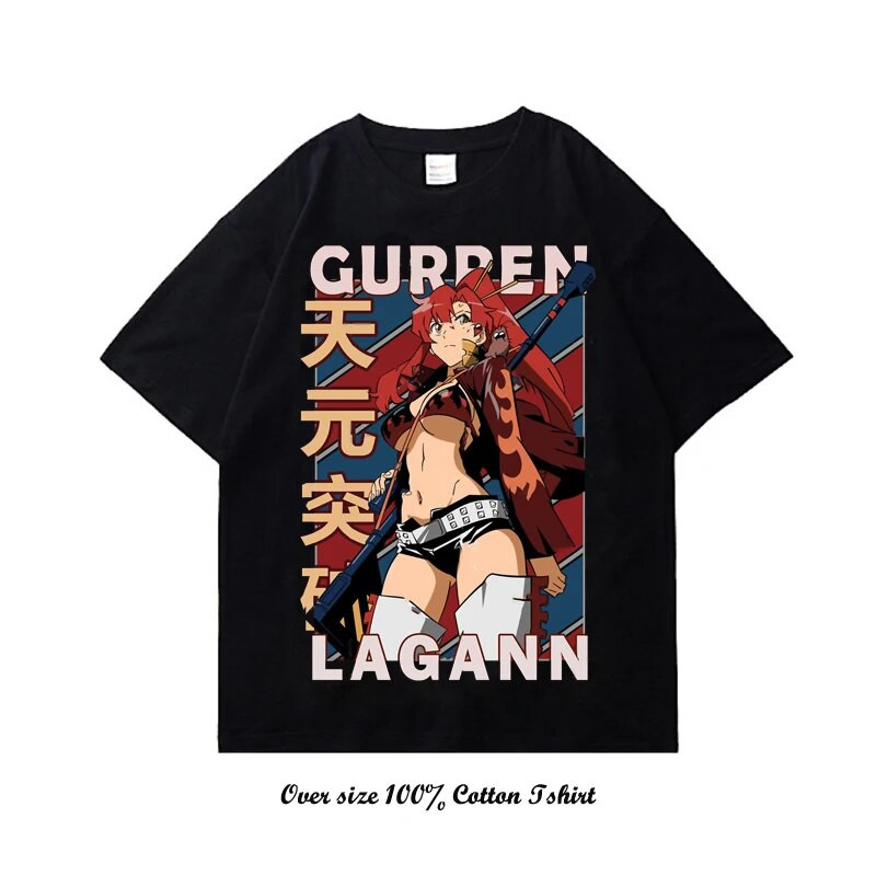 Japanska anime Tengen Toppa Gurren Lagann grafička majica s kratkim rukavima Modna pamučna majica s okruglim izrezom i kratkim rukavima za velike veličine, žene, muškarci