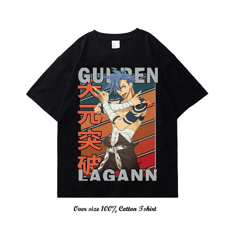 Japanska anime Tengen Toppa Gurren Lagann grafička majica s kratkim rukavima Modna pamučna majica s okruglim izrezom i kratkim rukavima za velike veličine, žene, muškarci
