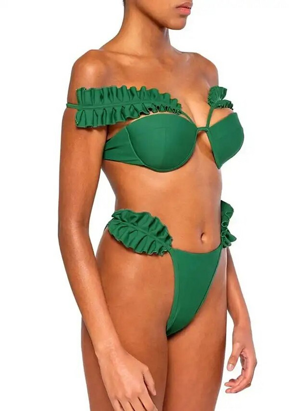 Modni seksi bikini s naborima za plivanje mikro bikiniji s otisnutim trokutima Seksi kupaći kostim niskog struka Ženski monokini kupaći kostimi na uže