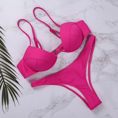 Yiiciovy Seksi ženski Push Up bikini setovi Jednobojni ženski kupaći kostimi s dubokim izrezom za plažu Kupaći kostimi Biquini kupaći kostimi s V-izrezom Ljeto