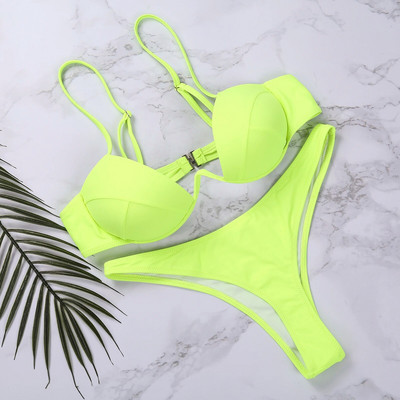 Yiiciovy Seksi ženski Push Up bikini setovi Jednobojni ženski kupaći kostimi s dubokim izrezom za plažu Kupaći kostimi Biquini kupaći kostimi s V-izrezom Ljeto