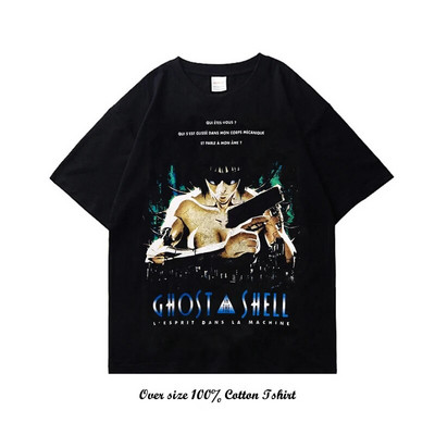 Majica kratkih rukava s japanskim animeom Ghost in the Shell s grafičkim printom Vintage Harajuku pamučna majica kratkih rukava velike veličine Žene Muškarci