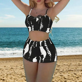 2 db/szett női bikini szett, magas derekú, ujjatlan női fürdőruha, állítható spagetti pántokkal, párnázott, karcsúsított női fürdőruha