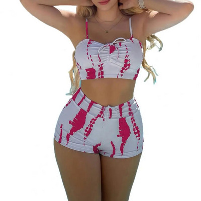 2 db/szett női bikini szett, magas derekú, ujjatlan női fürdőruha, állítható spagetti pántokkal, párnázott, karcsúsított női fürdőruha