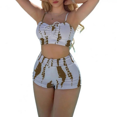 2 db/szett női bikini szett, magas derekú, ujjatlan női fürdőruha, állítható spagetti pántokkal, párnázott, karcsúsított női fürdőruha