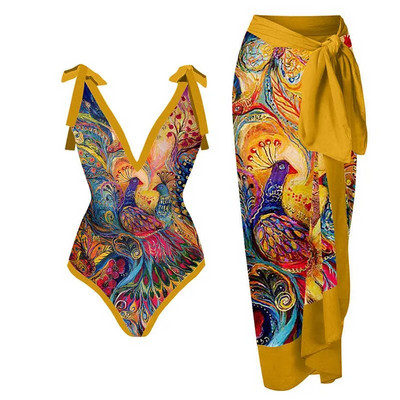 2024. Novi retro kupaći kostimi s printom od 2 komada Push Up Playa Ženski kupaći kostim Jednodijelni bodi Patchwork Jastučići za kupaći kostim Ženski set