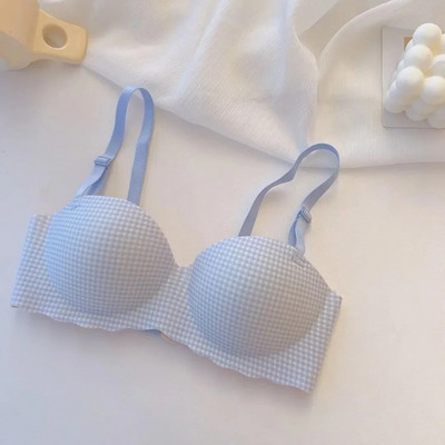 Naiste jäärinnahoidja, üks tass paks, mugav ilma terassõrmuseta pesu Seksikas Push Up Bralette aluspesu Moodne ruuduline mustriga rinnahoidja