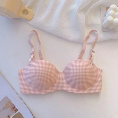 Naiste jäärinnahoidja, üks tass paks, mugav ilma terassõrmuseta pesu Seksikas Push Up Bralette aluspesu Moodne ruuduline mustriga rinnahoidja
