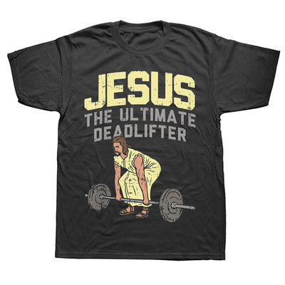 Hallowed Be Thy Gains Funny Muscle Jesus Tricou antrenament pentru ridicare de greutăți Bărbați Femei Imbracaminte de stradă cu mânecă scurtă Plus Size Unisex