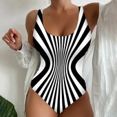 Costum de baie dintr-o bucată cu imprimeu în dungi Costum de baie pentru femei Push Up Căptușit Costum de baie cu decolteu în V fără spate Body Costume de plajă XS-5XL
