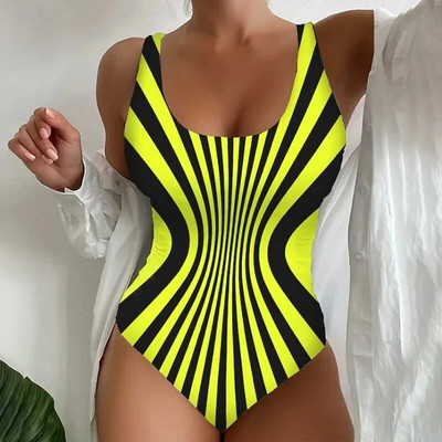 Costum de baie dintr-o bucată cu imprimeu în dungi Costum de baie pentru femei Push Up Căptușit Costum de baie cu decolteu în V fără spate Body Costume de plajă XS-5XL