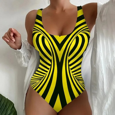 Costum de baie dintr-o bucată cu imprimeu în dungi Costum de baie pentru femei Push Up Căptușit Costum de baie cu decolteu în V fără spate Body Costume de plajă XS-5XL