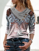 Didesnio dydžio 5XL vasariniai laisvalaikio marškinėliai, moteriški viršutiniai iškirptės viršutiniai dydžiai laisvi ilgomis rankovėmis retro spausdinti megztiniai, madingi marškinėliai ilgomis rankovėmis