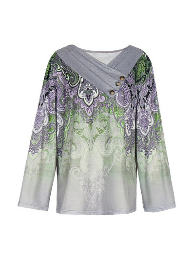 Didesnio dydžio 5XL vasariniai laisvalaikio marškinėliai, moteriški viršutiniai iškirptės viršutiniai dydžiai laisvi ilgomis rankovėmis retro spausdinti megztiniai, madingi marškinėliai ilgomis rankovėmis