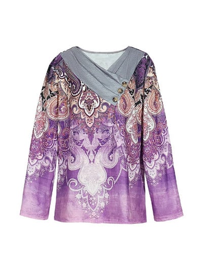 Didesnio dydžio 5XL vasariniai laisvalaikio marškinėliai, moteriški viršutiniai iškirptės viršutiniai dydžiai laisvi ilgomis rankovėmis retro spausdinti megztiniai, madingi marškinėliai ilgomis rankovėmis