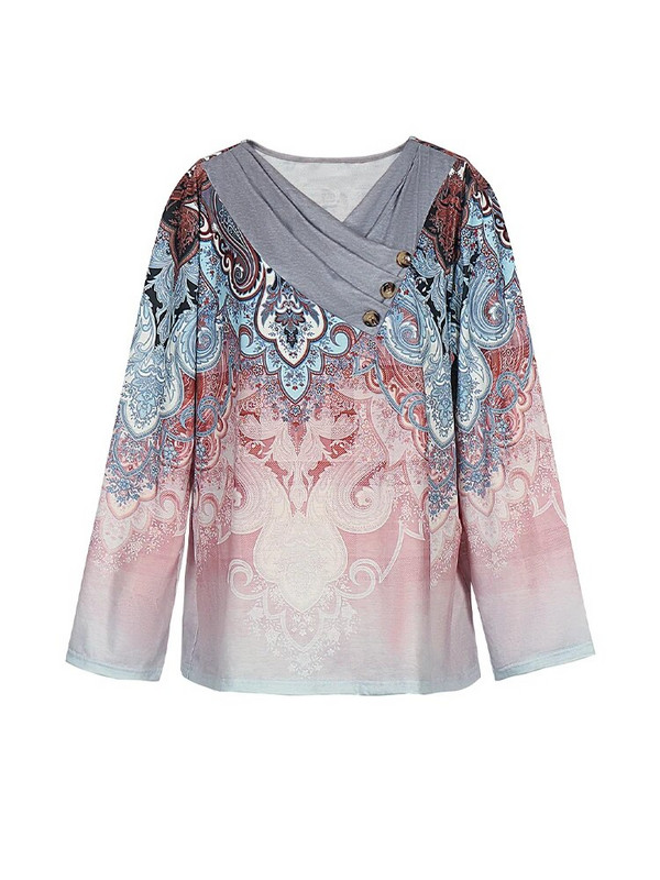 Didesnio dydžio 5XL vasariniai laisvalaikio marškinėliai, moteriški viršutiniai iškirptės viršutiniai dydžiai laisvi ilgomis rankovėmis retro spausdinti megztiniai, madingi marškinėliai ilgomis rankovėmis