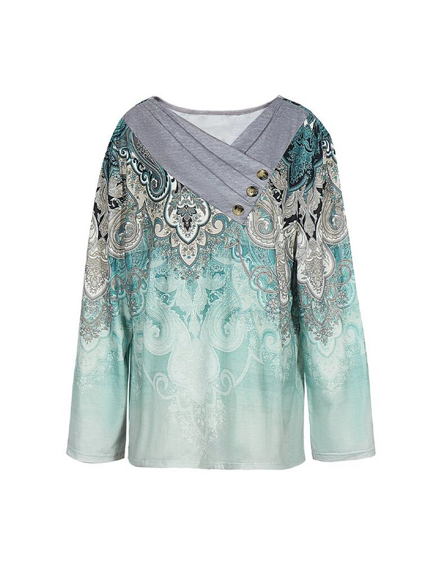 Didesnio dydžio 5XL vasariniai laisvalaikio marškinėliai, moteriški viršutiniai iškirptės viršutiniai dydžiai laisvi ilgomis rankovėmis retro spausdinti megztiniai, madingi marškinėliai ilgomis rankovėmis