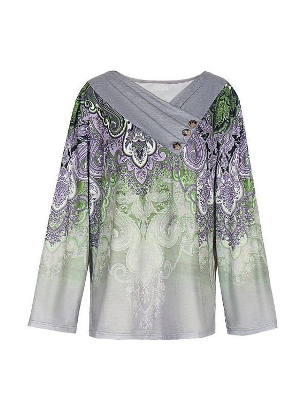 Didesnio dydžio 5XL vasariniai laisvalaikio marškinėliai, moteriški viršutiniai iškirptės viršutiniai dydžiai laisvi ilgomis rankovėmis retro spausdinti megztiniai, madingi marškinėliai ilgomis rankovėmis