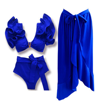 2024 Висококачествен комплект секси бикини с флорални бразилски бикини с волани на раменете Бански костюми Дамски бански костюм Едноцветни плажни монокини