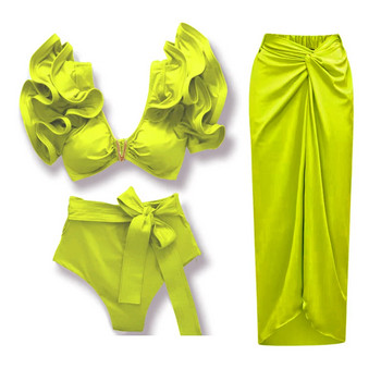 2024 Висококачествен комплект секси бикини с флорални бразилски бикини с волани на раменете Бански костюми Дамски бански костюм Едноцветни плажни монокини