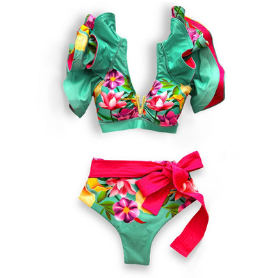 2024 Visokokvalitetni seksi bikini set s cvjetnim brazilskim bikinijem na ramenima i naborima Kupaći kostim Ženski kupaći kostim Jednobojni monokini za plažu