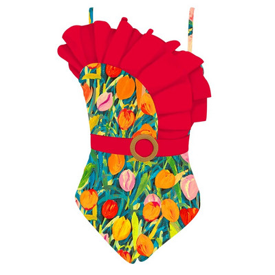 2023 Νέο σέξι στάμπα μαγιό με βολάν με κουκκίδες Γυναικείο μαγιό Ολόσωμο ολόσωμο ολόσωμο μπαλόνι Monokini μαγιό Γυναικείο σετ