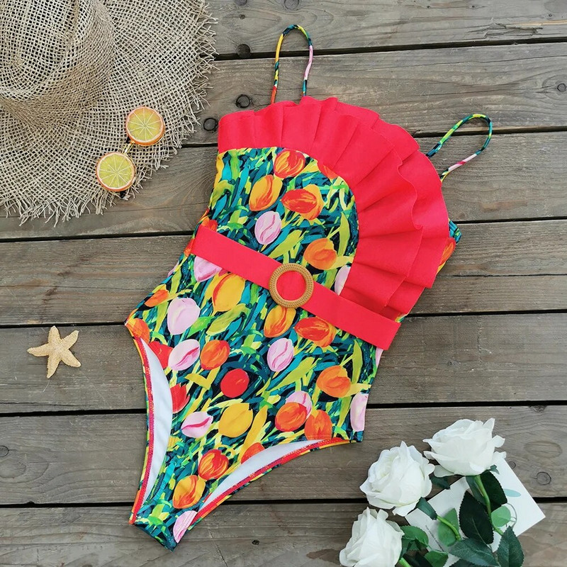 2023 Νέο σέξι στάμπα μαγιό με βολάν με κουκκίδες Γυναικείο μαγιό Ολόσωμο ολόσωμο ολόσωμο μπαλόνι Monokini μαγιό Γυναικείο σετ