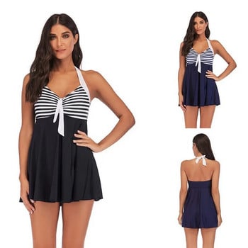 Vintage μαγιό δύο τεμαχίων μαγιό με φόρεμα Halter Tankini μαγιό Γυναικεία ριγέ Push-up Σορτς παραλίας